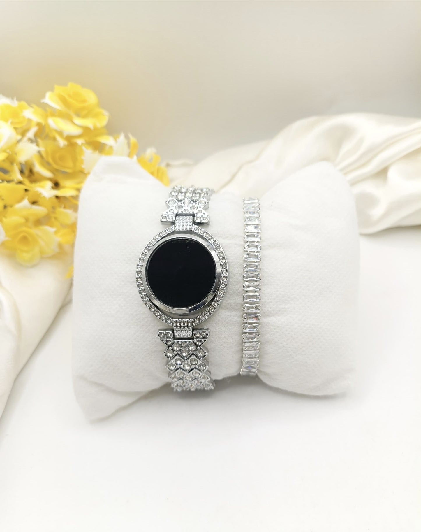 Luxury Silver Crystal Watch & Bracelet Gift Set for Women | Mirror Glam