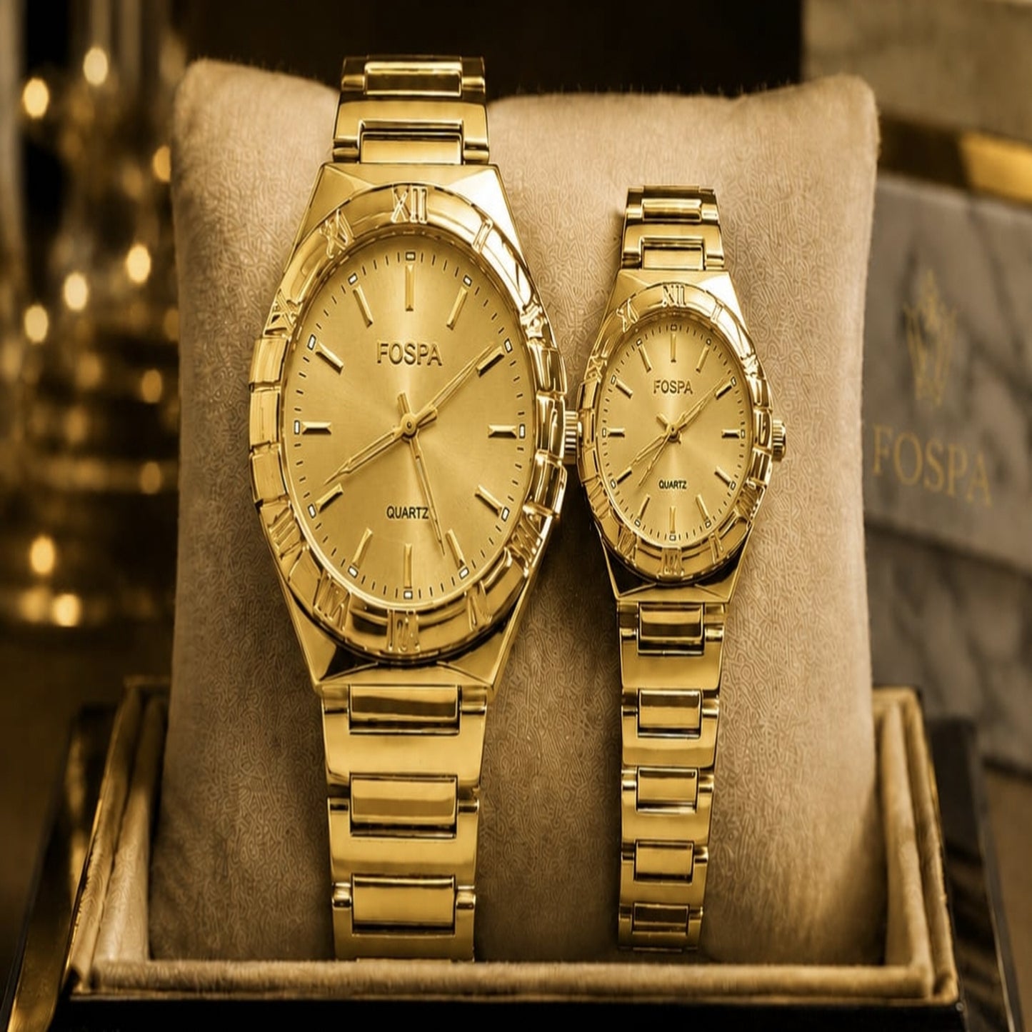 FOSPA Royal Full Gold Couple Watches – Premium Luxury Pair Set