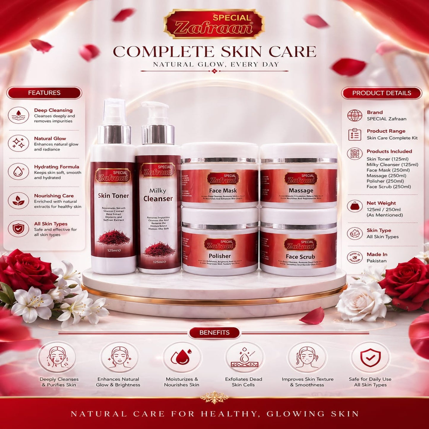 Special Zafraan Complete Skin Care Facial Kit – 6 Piece Organic Glow Set