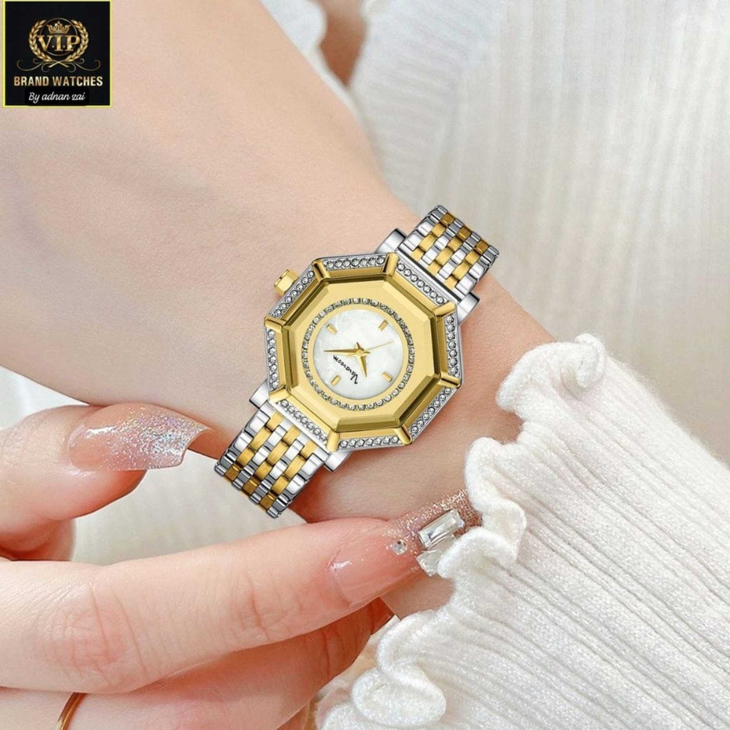 Vavavoom Luxury Octagonal Dial Two-Tone Watch for Women