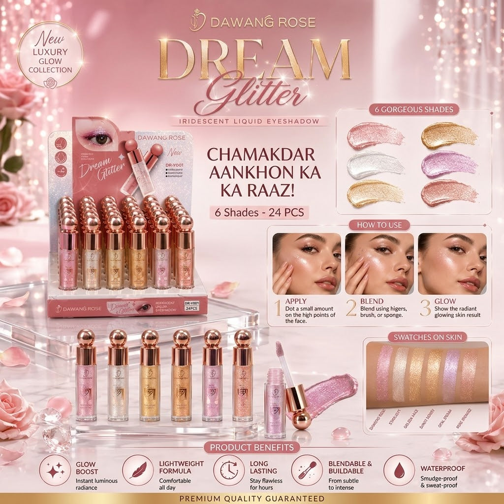 Dawang Rose Dream Glitter Liquid Highlighter – 6 Iridescent Shades for Radiant Glow