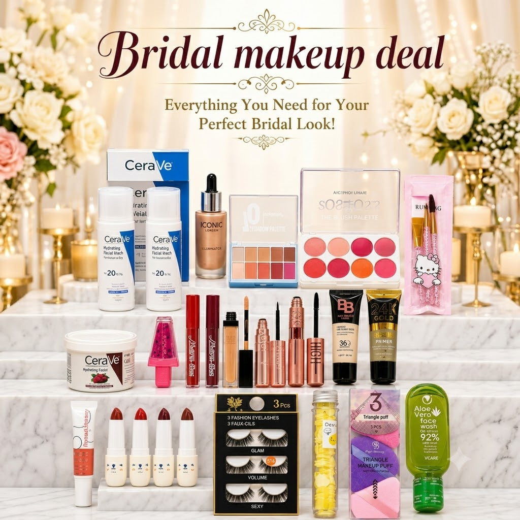 Ultimate Bridal Makeup Complete Collection – Foundation, Eyeshadow, Lipstick, Brushes & Skincare Bundle