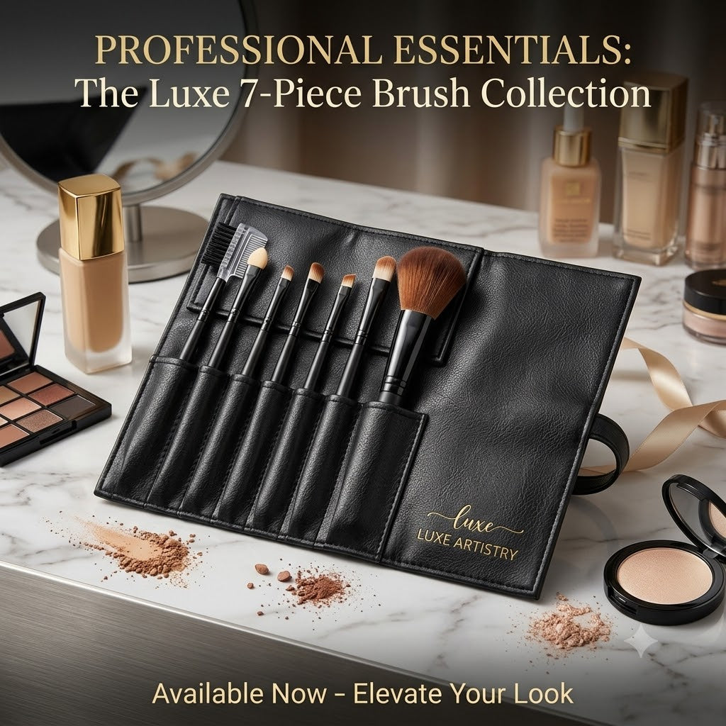 Professional 7-Piece Makeup Brush Set with Travel Pouch – Ultra-Soft Synthetic Bristles for Face & Eye Makeup