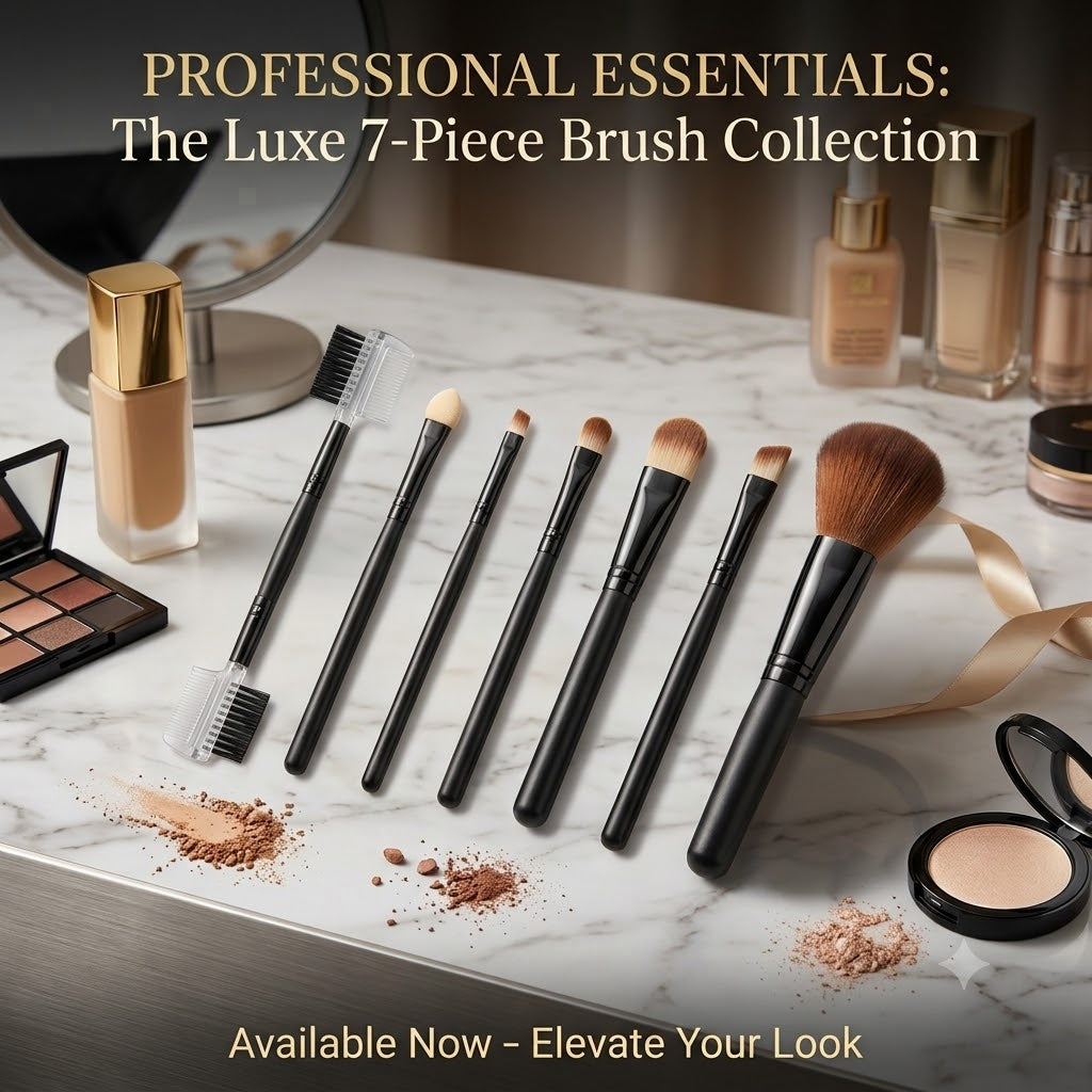 Professional 7-Piece Makeup Brush Set with Travel Pouch – Ultra-Soft Synthetic Bristles for Face & Eye Makeup