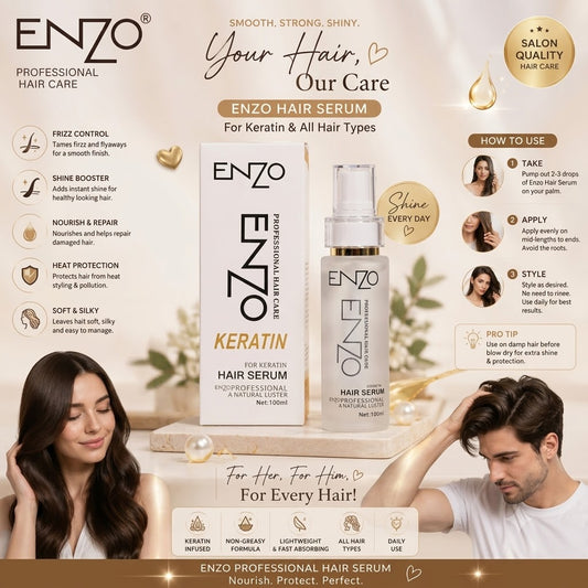ENZO Professional Keratin Hair Serum 100ml – Frizz Control, Heat Protection & Instant Shine Booster