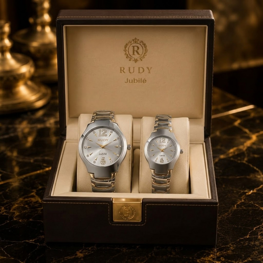 Rudy Jubilé Luxury Couple Watch Set – Silver & Gold Dual-Tone Edition