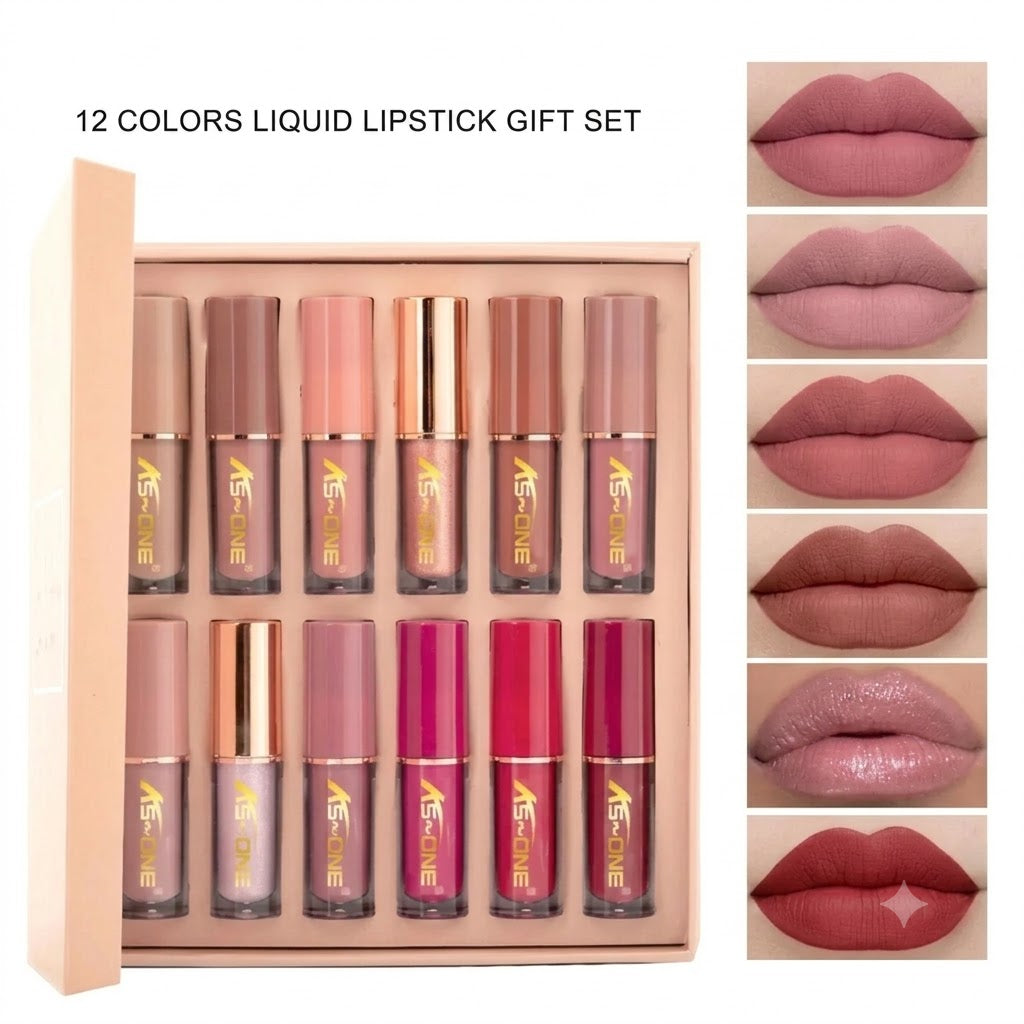 12-in-1 Matte Liquid Lipstick Gift Set – Highly Pigmented & Long-Lasting Waterproof Lip Colors