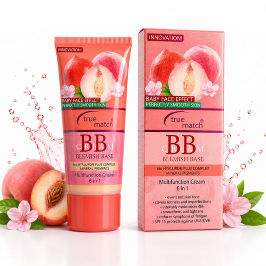 True Match BB Cream 6-in-1 Blemish Base SPF15 – Peach Edition | Baby Face Effect | Mirror Glam