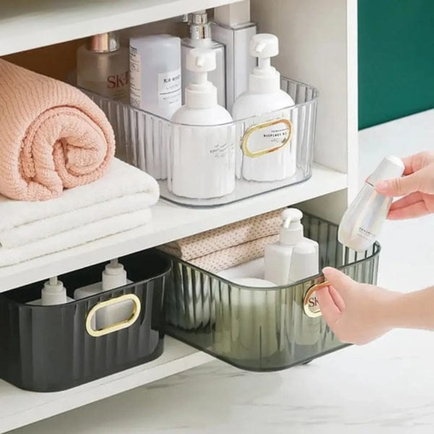 Luxury Golden Handle Cosmetic Storage Basket