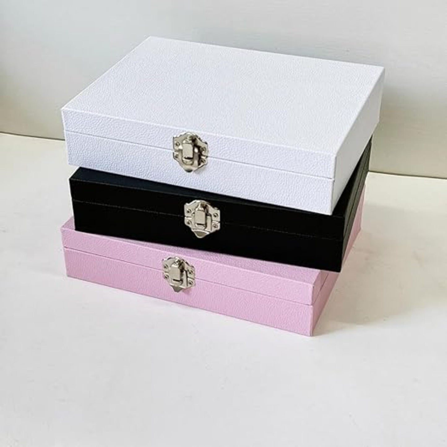 Elegant Leatherette Jewelry & Accessory Storage Box with Metal Clasp (Set of 3 Colors)