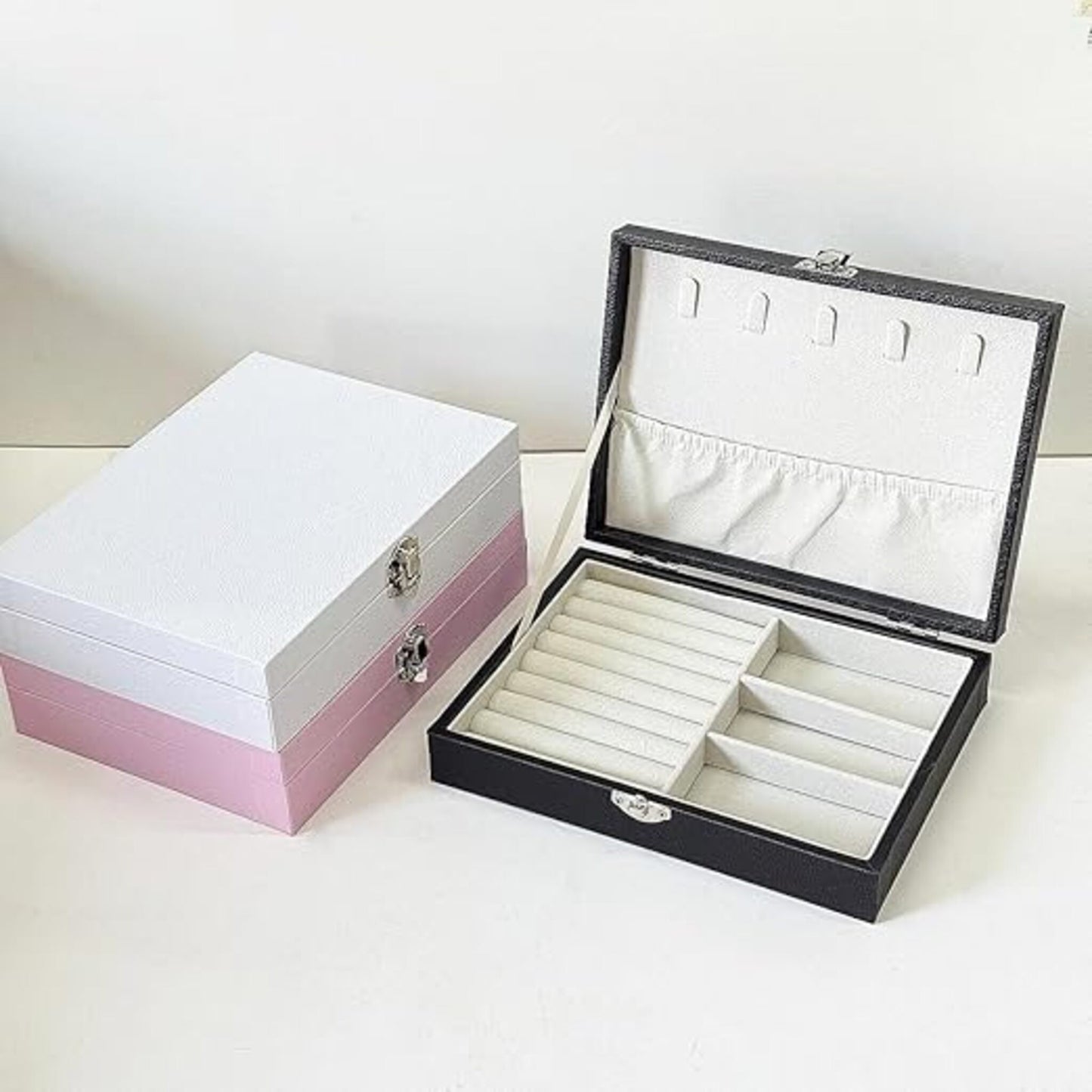 Elegant Leatherette Jewelry & Accessory Storage Box with Metal Clasp (Set of 3 Colors)