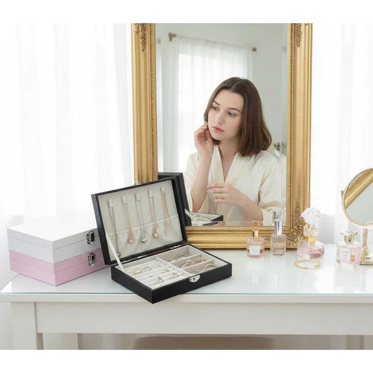Elegant Leatherette Jewelry & Accessory Storage Box with Metal Clasp (Set of 3 Colors)