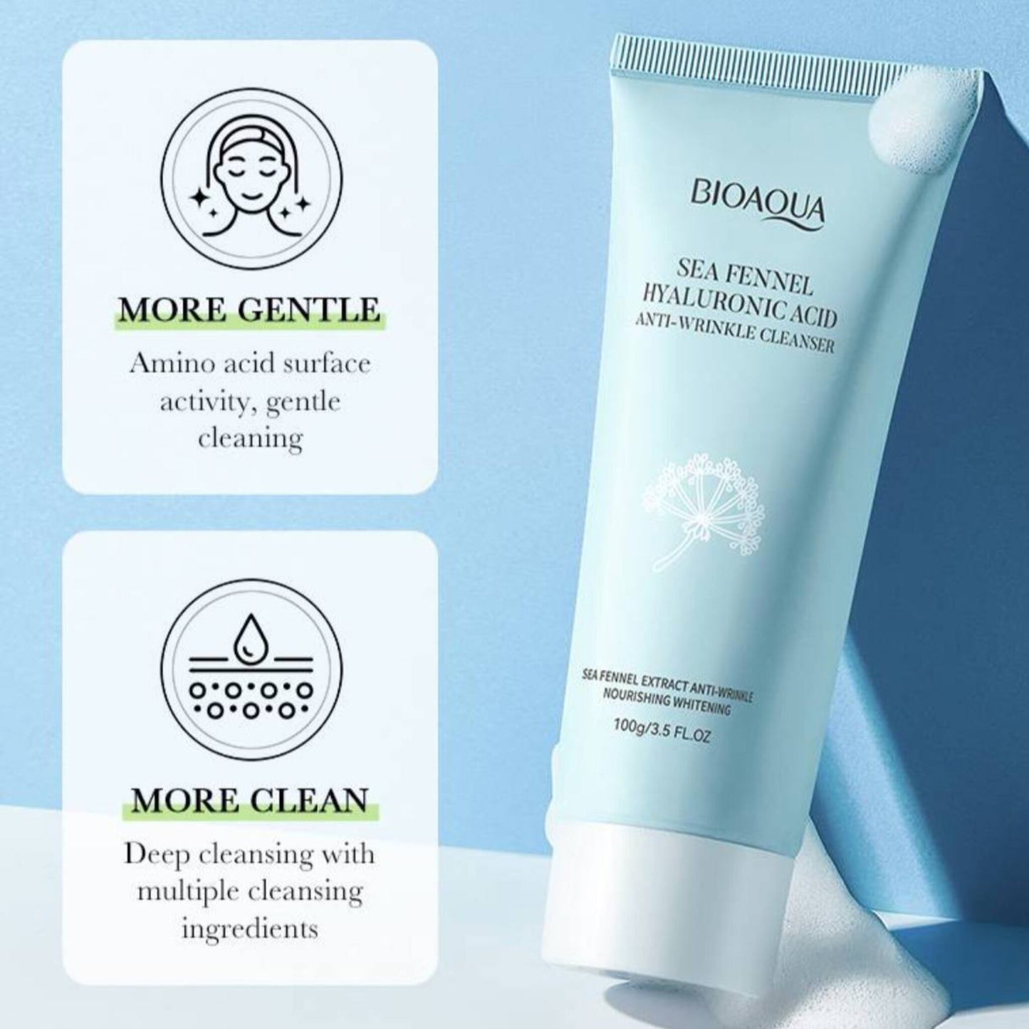Bioaqua Sea Fennel Hyaluronic Acid Anti-Wrinkle Cleanser - 100g