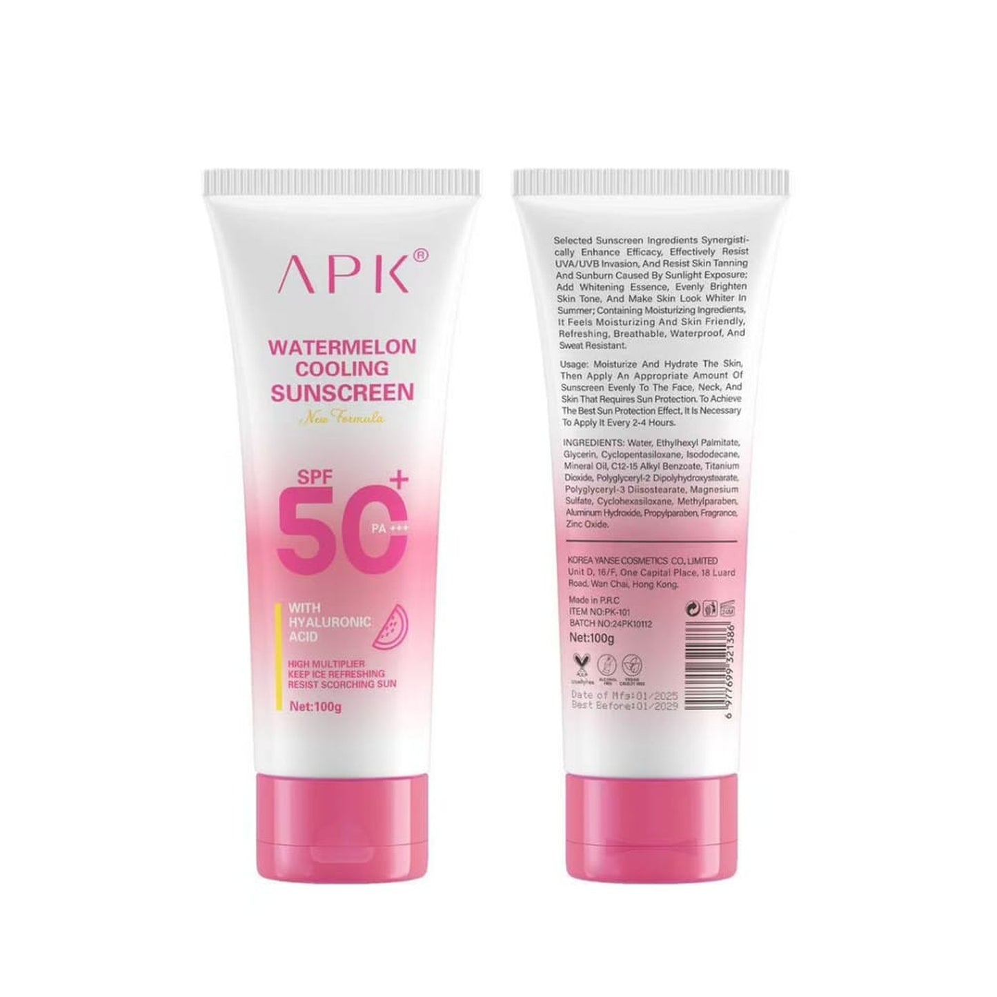 APK Watermelon Hydrating & Cooling Sunscreen SPF 50+ | Non-Greasy Sun Protection Cream