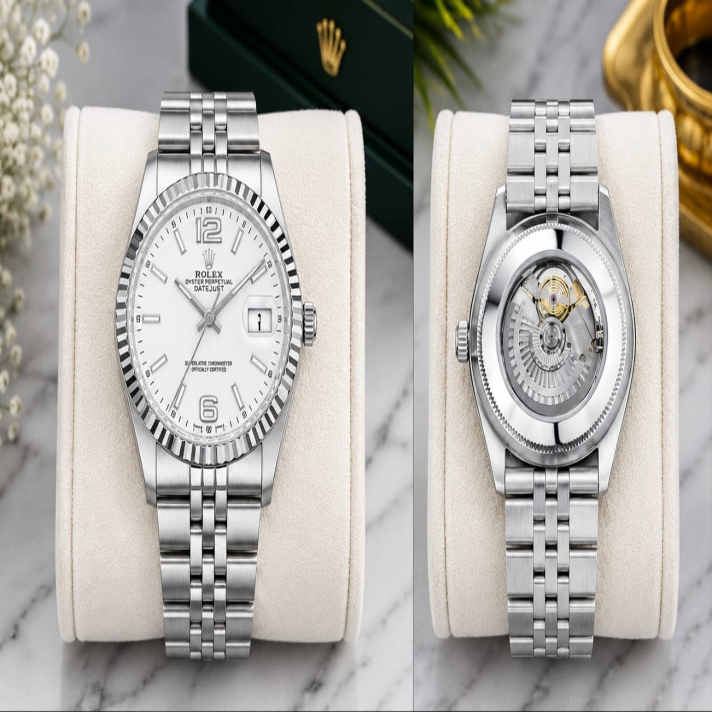 Luxury Two-Tone Automatic Watch – Golden Champagne Dial with Diamond-Style Hour Markers | 5ATM Water Resistant