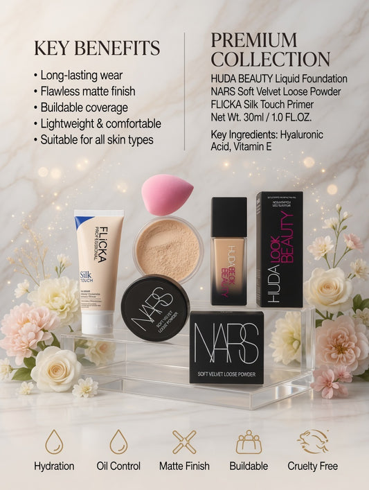 4-in-1 Flawless Face Makeup Deal – Foundation, Powder, Primer | Zeenora