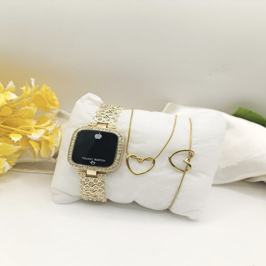 Heart Jewelry Set & Diamond Smart Watch Combo Gift | Mirror Glam