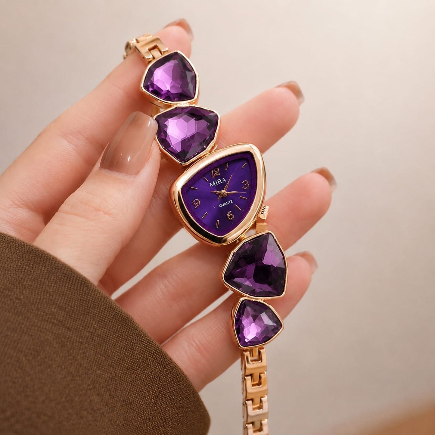 MIRA Crystal Gemstone Bracelet Watch for Women – Red Purple Blue | Mirror Glam