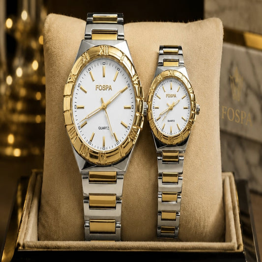 FOSPA Luxury Couple Watches – Premium Two-Tone Gold & Silver Set