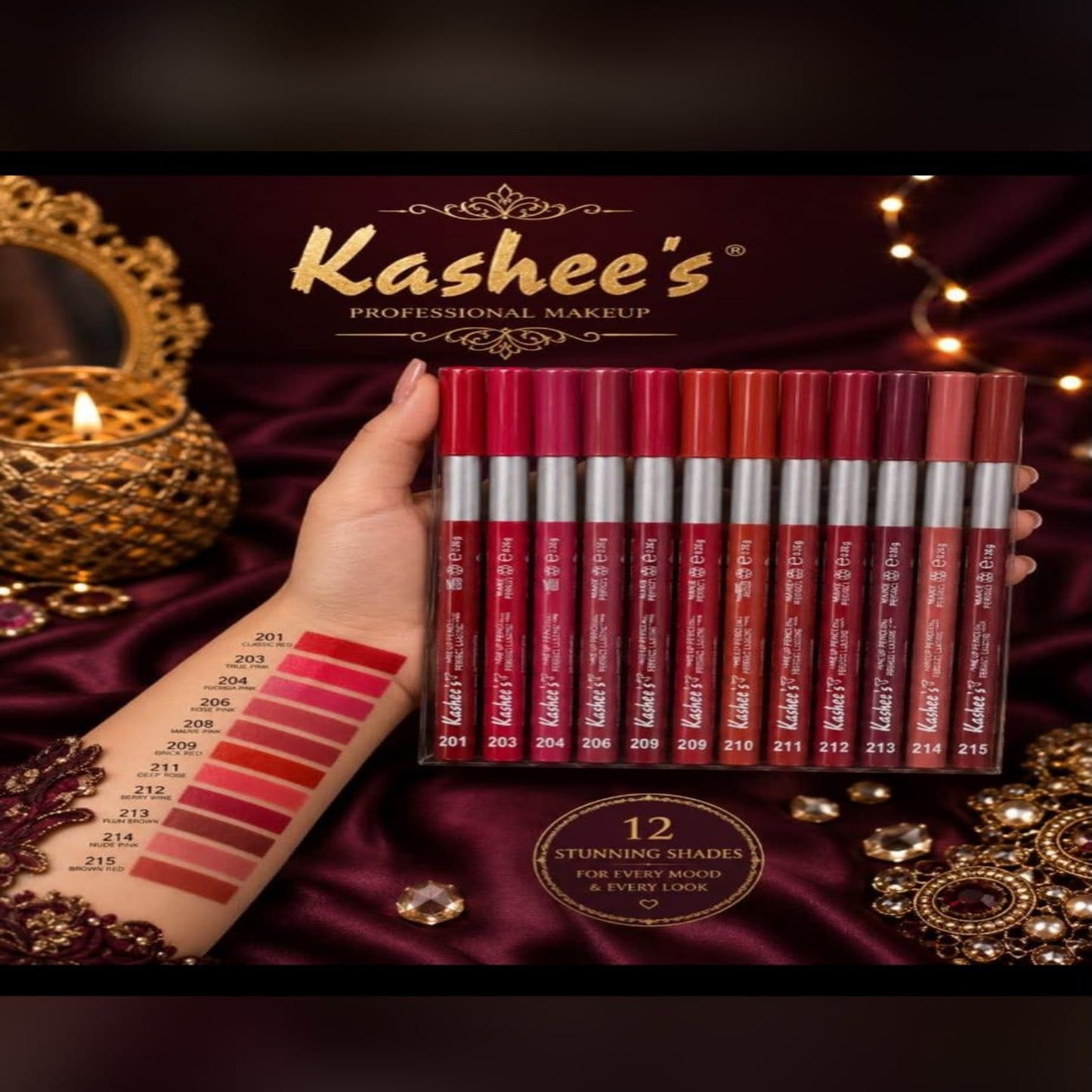 Kashee's Professional Makeup – 12 Stunning Lip Pencil Shades Set