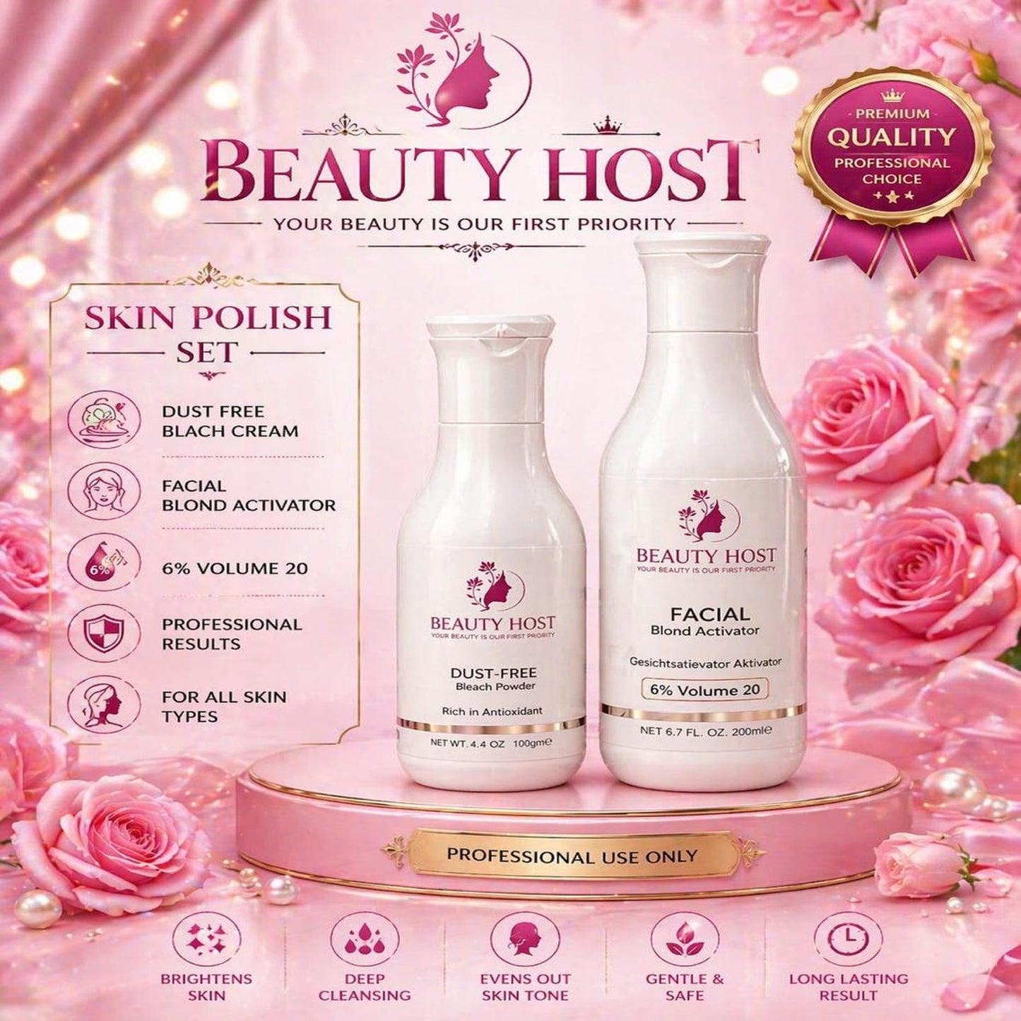 Beauty Host Facial Blond Activator & Dust-Free Bleach Powder Combo
