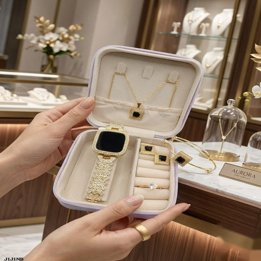 Luxury 5-Piece Women's Rhinestone Watch & Jewelry Gift Set – Gold & Black Edition (with Premium Box)