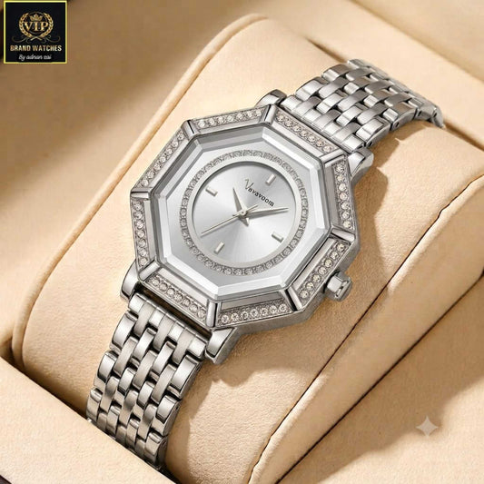 Vavavoom Elegant Full Silver Octagonal Dial Watch for Women