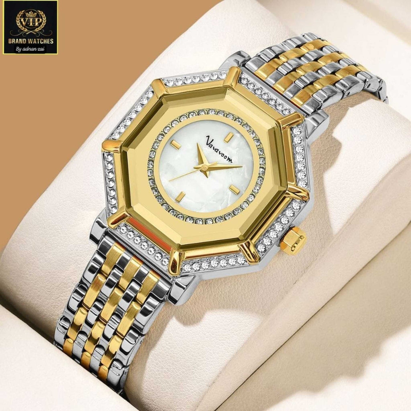 Vavavoom Luxury Octagonal Dial Two-Tone Watch for Women