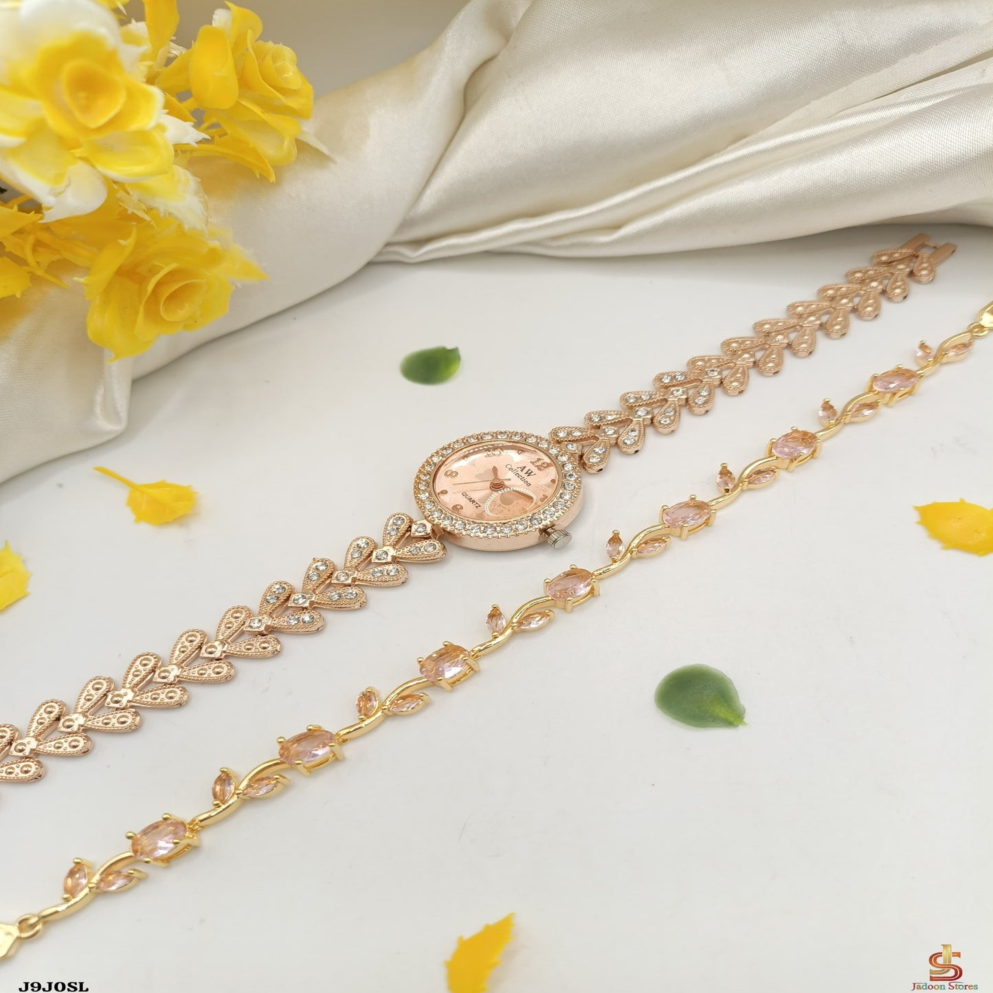 Luxury Rose Gold Watch & Matching Crystal Bracelet Combo for Women