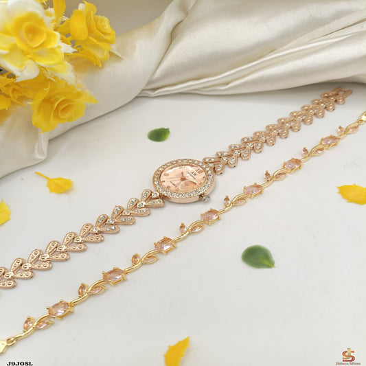 Luxury Rose Gold Watch & Matching Crystal Bracelet Combo for Women