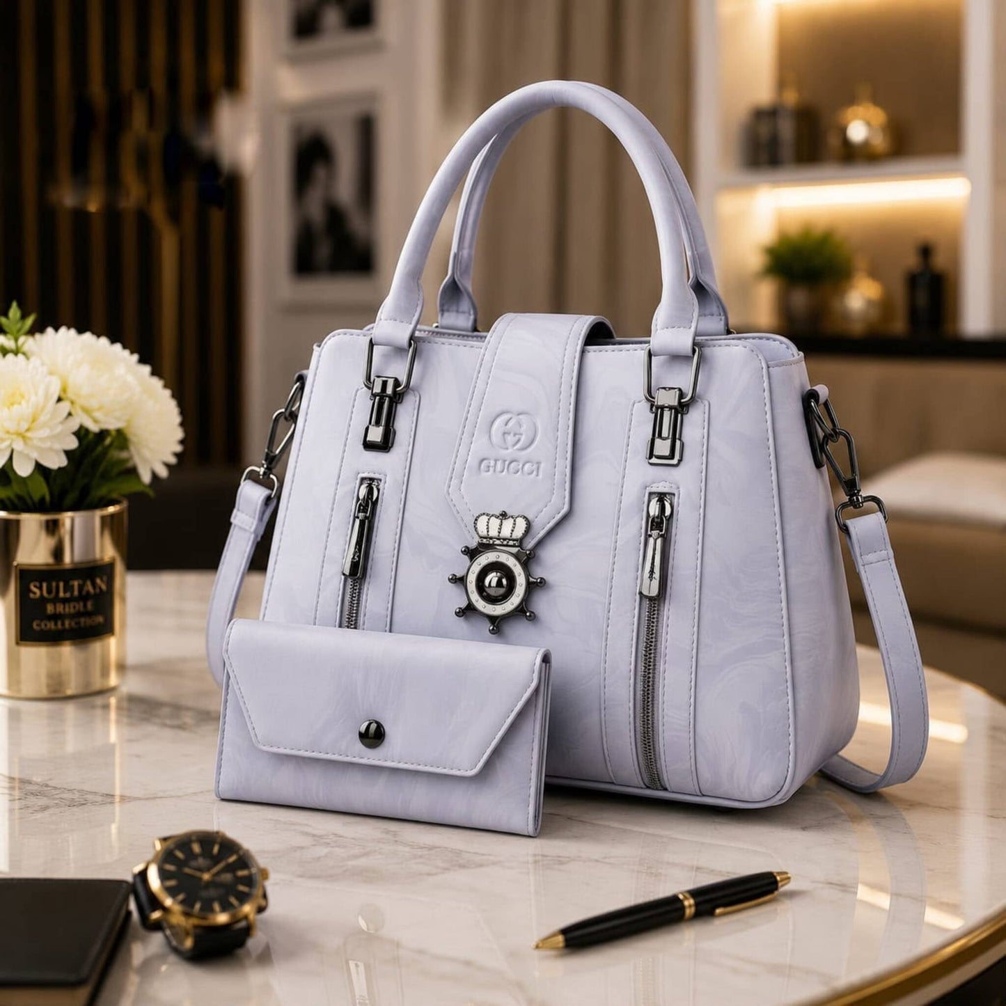Premium Luxury Top-Handle Handbag with Matching Wallet – Elegant 2-Piece Set for Women