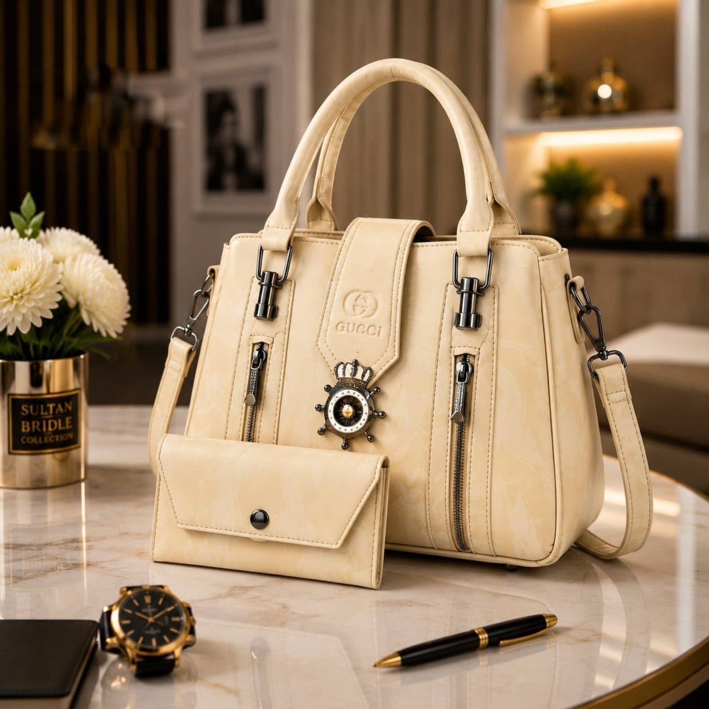 Premium Luxury Top-Handle Handbag with Matching Wallet – Elegant 2-Piece Set for Women