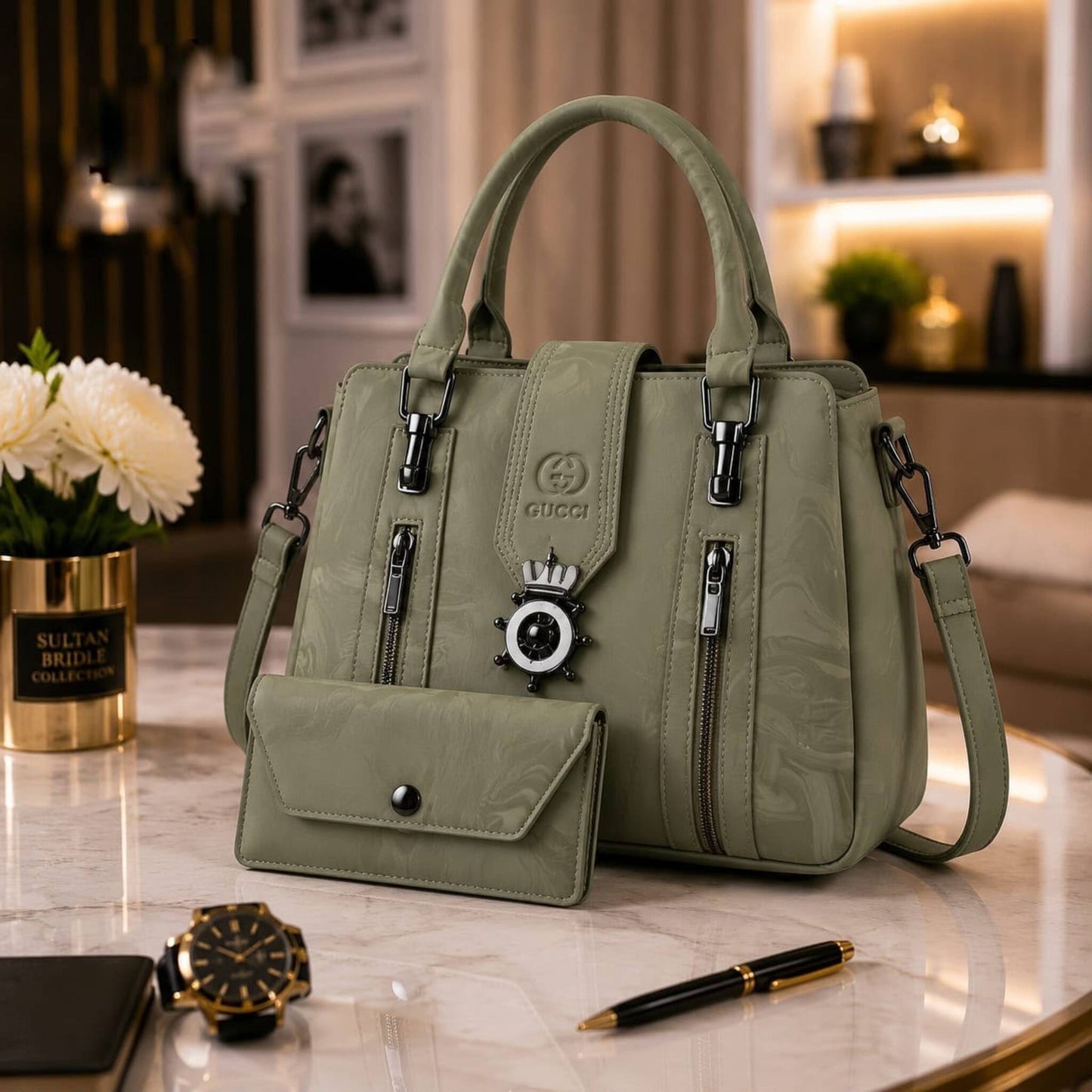 Premium Luxury Top-Handle Handbag with Matching Wallet – Elegant 2-Piece Set for Women