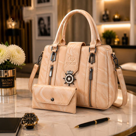 Premium Luxury Top-Handle Handbag with Matching Wallet – Elegant 2-Piece Set for Women