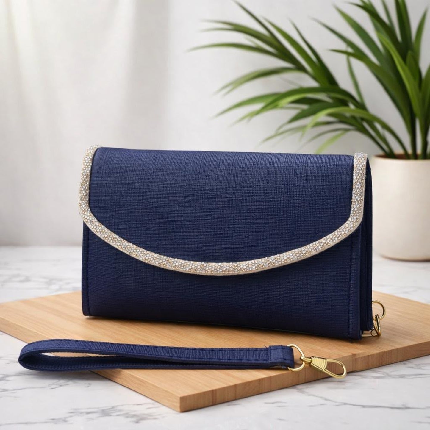 Elegant Crystal-Trimmed Envelope Clutch Bag with Wristlet Strap

(Variants: Beige/Nude | Classic Black | Midnight Navy Blue)