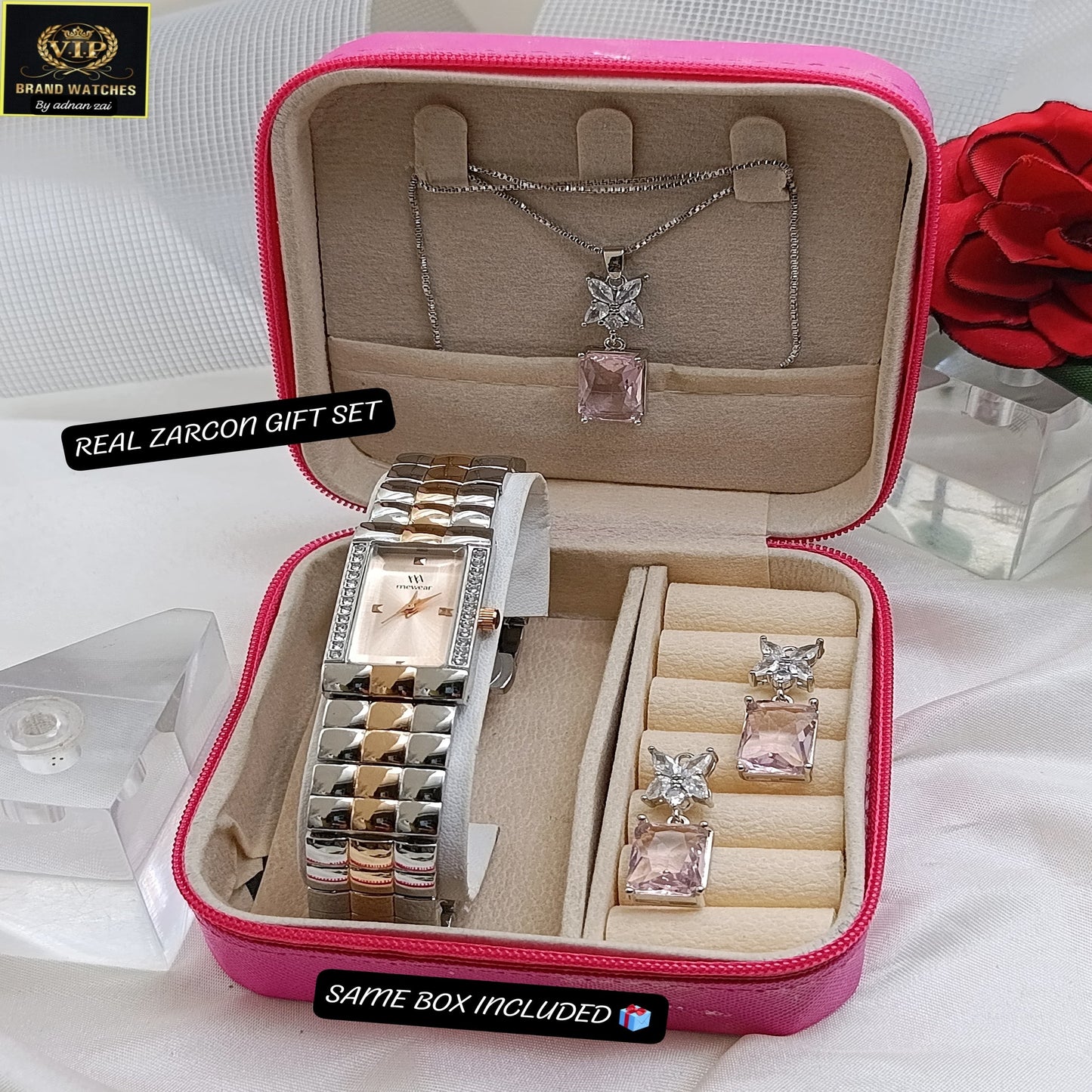 Mewear Luxury Real Zircon Watch & Jewelry Gift Set for Women - Elegance Edition