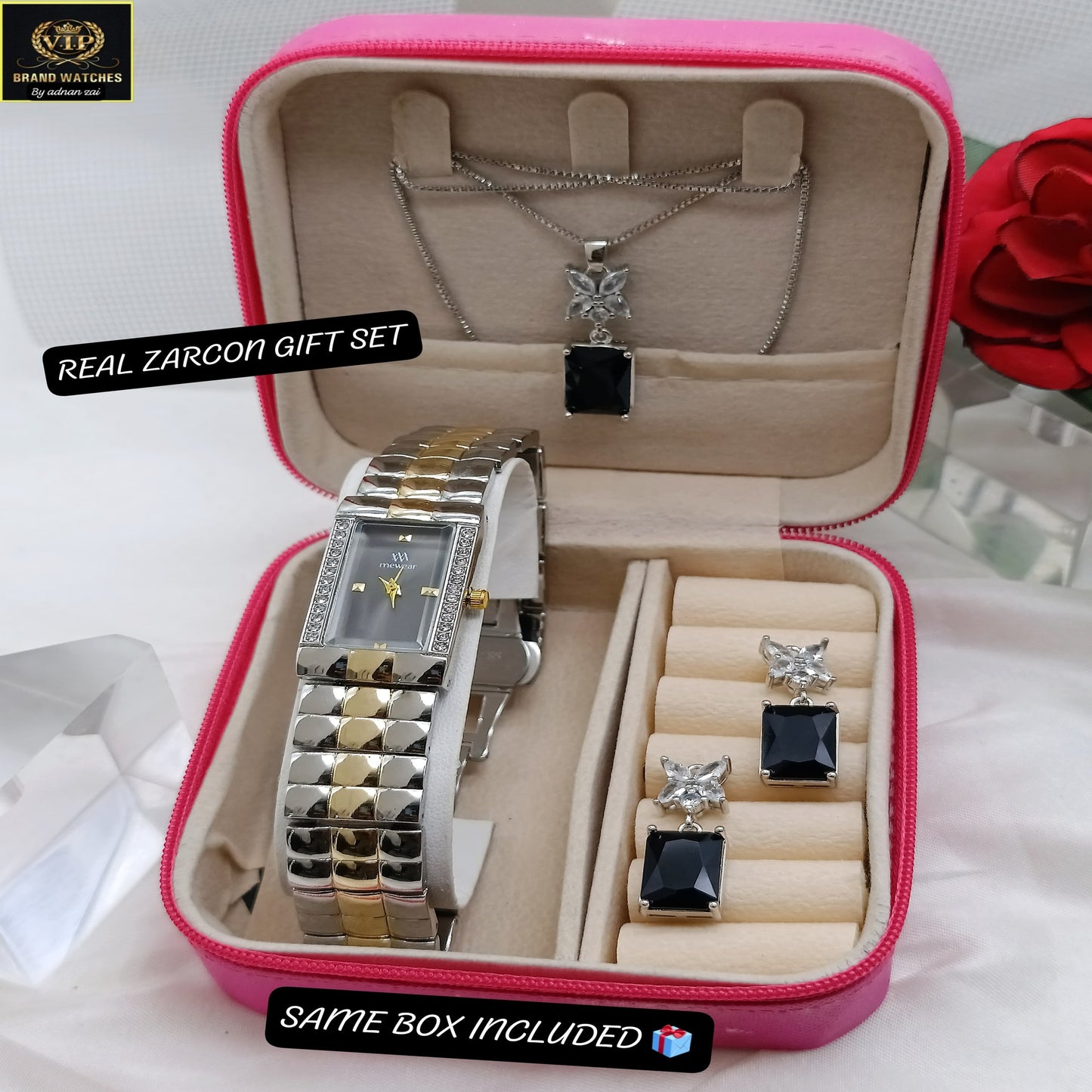 Mewear Luxury Real Zircon Watch & Jewelry Gift Set for Women - Elegance Edition
