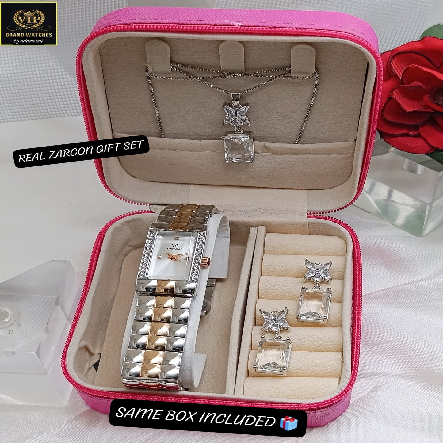 Mewear Luxury Real Zircon Watch & Jewelry Gift Set for Women - Elegance Edition