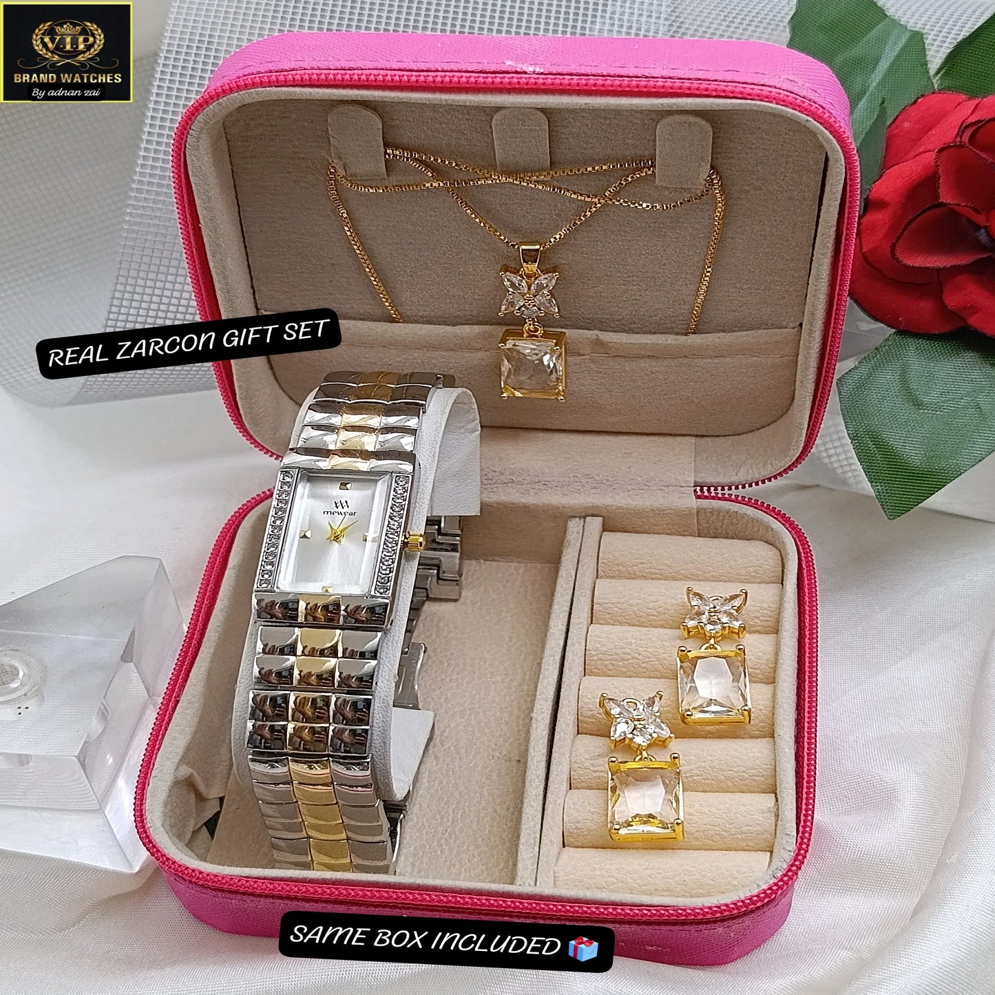 Mewear Luxury Real Zircon Watch & Jewelry Gift Set for Women - Elegance Edition