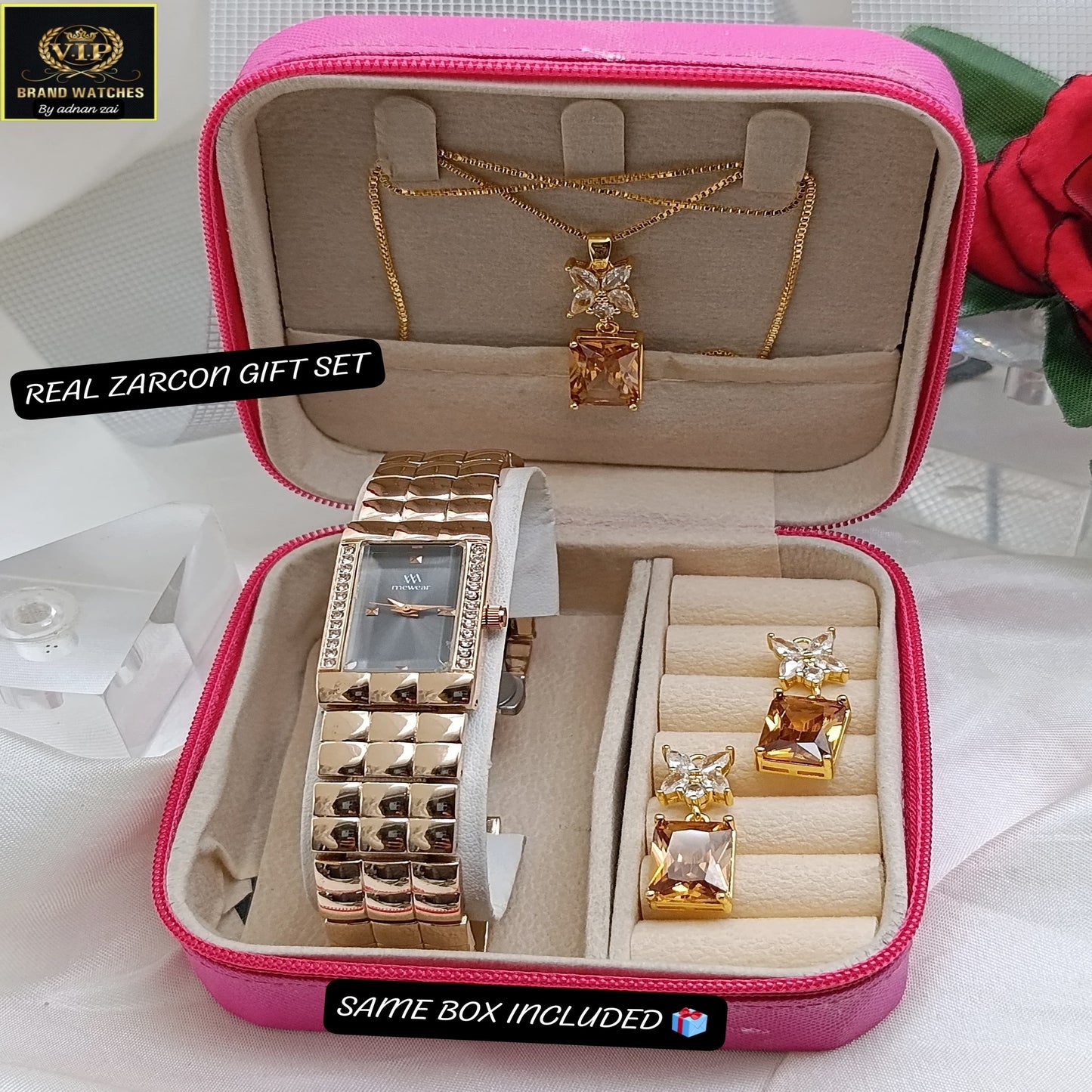 Mewear Luxury Real Zircon Watch & Jewelry Gift Set for Women - Elegance Edition