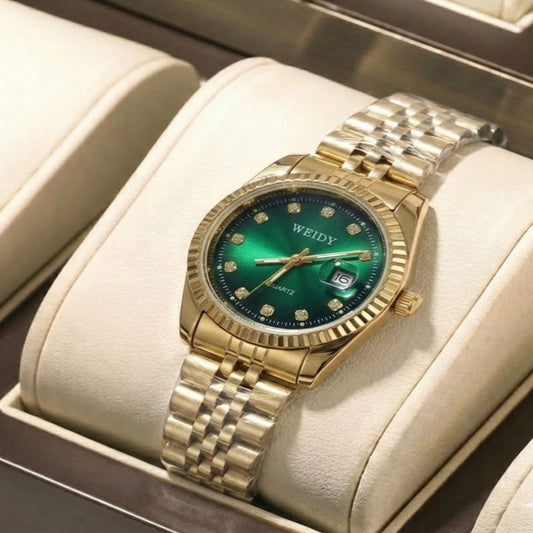 WEIDY Luxury Gold Quartz Watch for  Women – Date Display & Diamond Dial