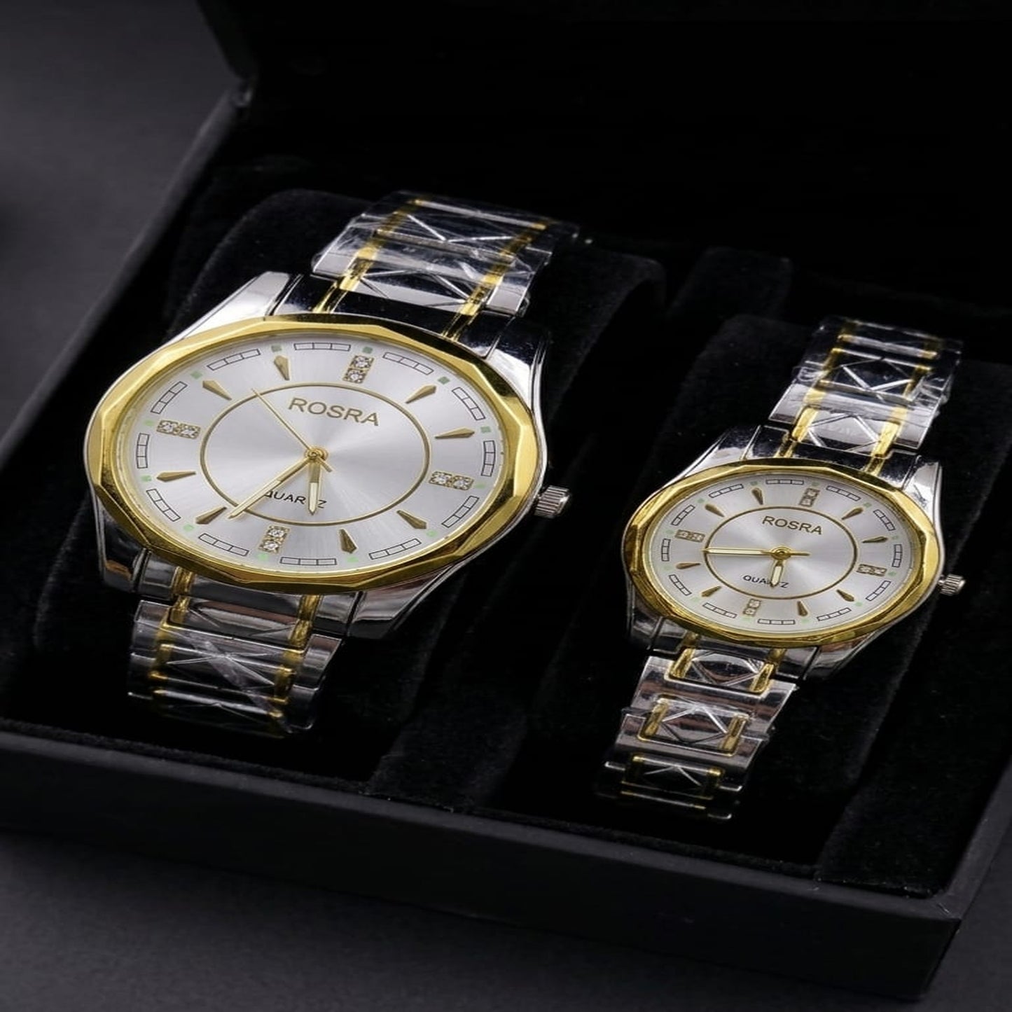 ROSRA Quartz Watch Set — His Stainless Steel Bracelet Watches