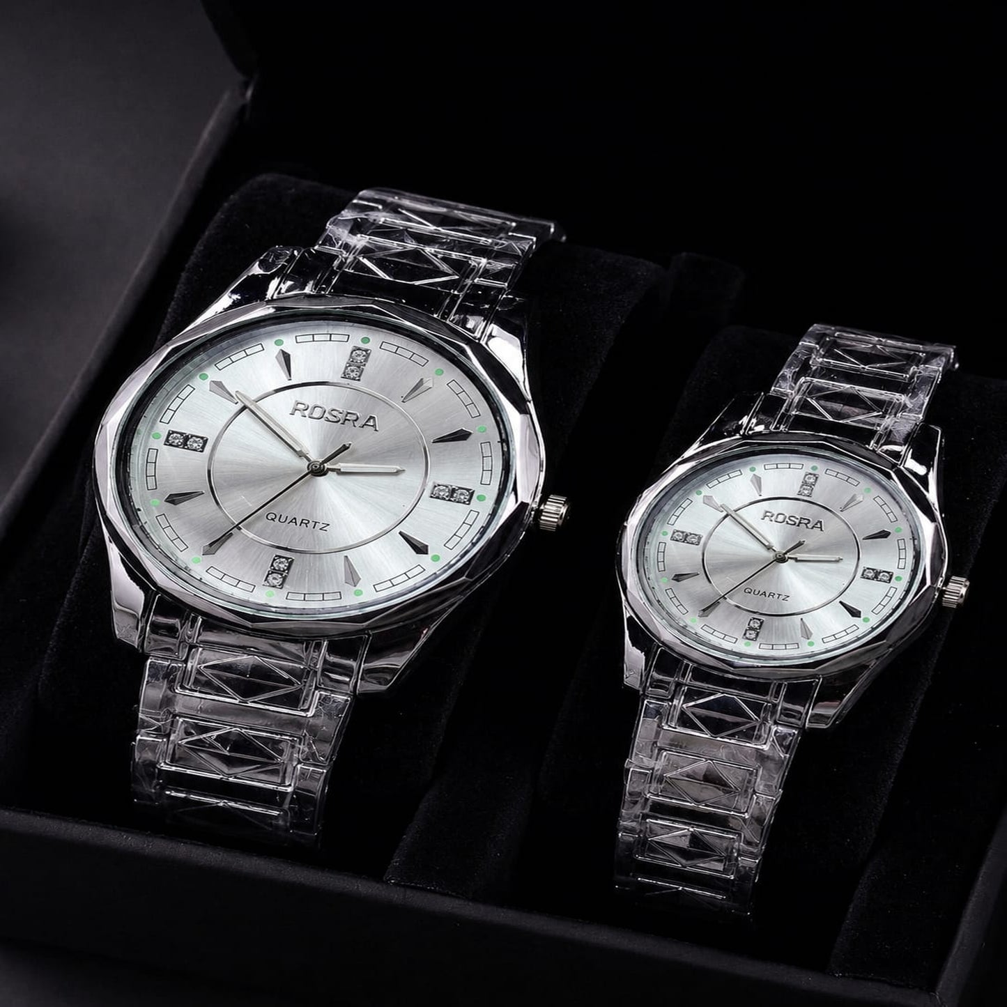 ROSRA Quartz Watch Set — His Stainless Steel Bracelet Watches