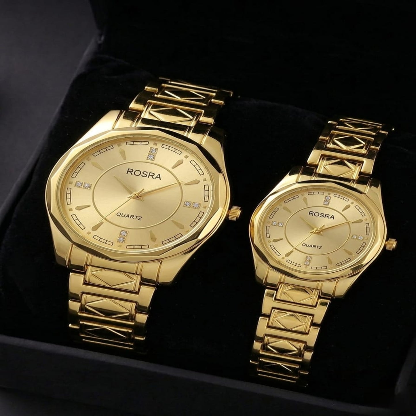 ROSRA Quartz Watch Set — His Stainless Steel Bracelet Watches