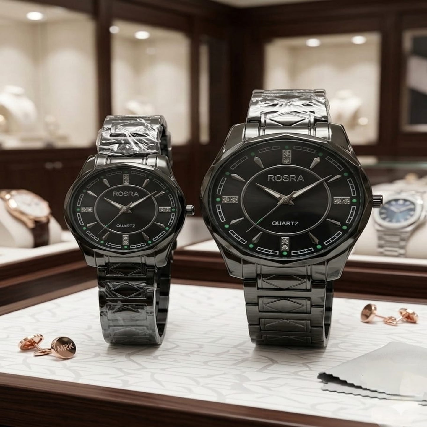 ROSRA Quartz Watch Set — His Stainless Steel Bracelet Watches