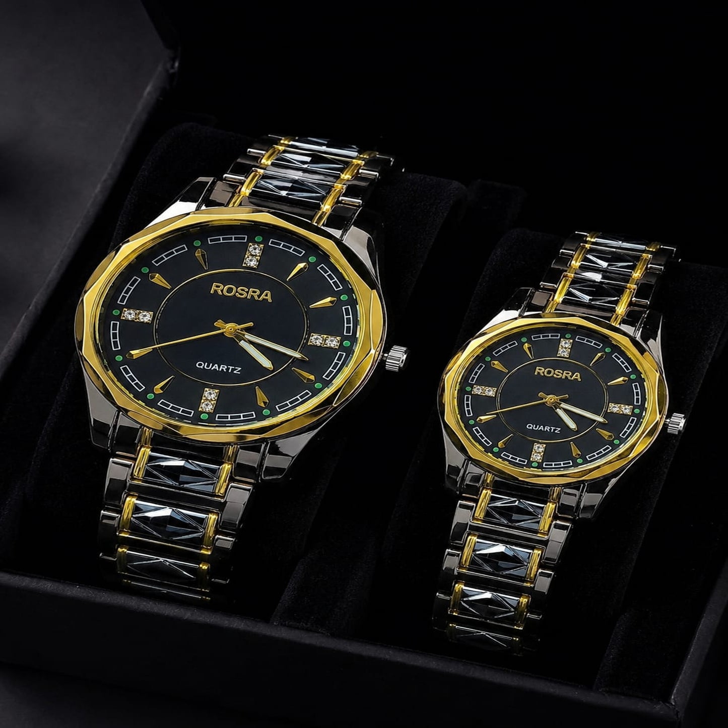 ROSRA Quartz Watch Set — His Stainless Steel Bracelet Watches