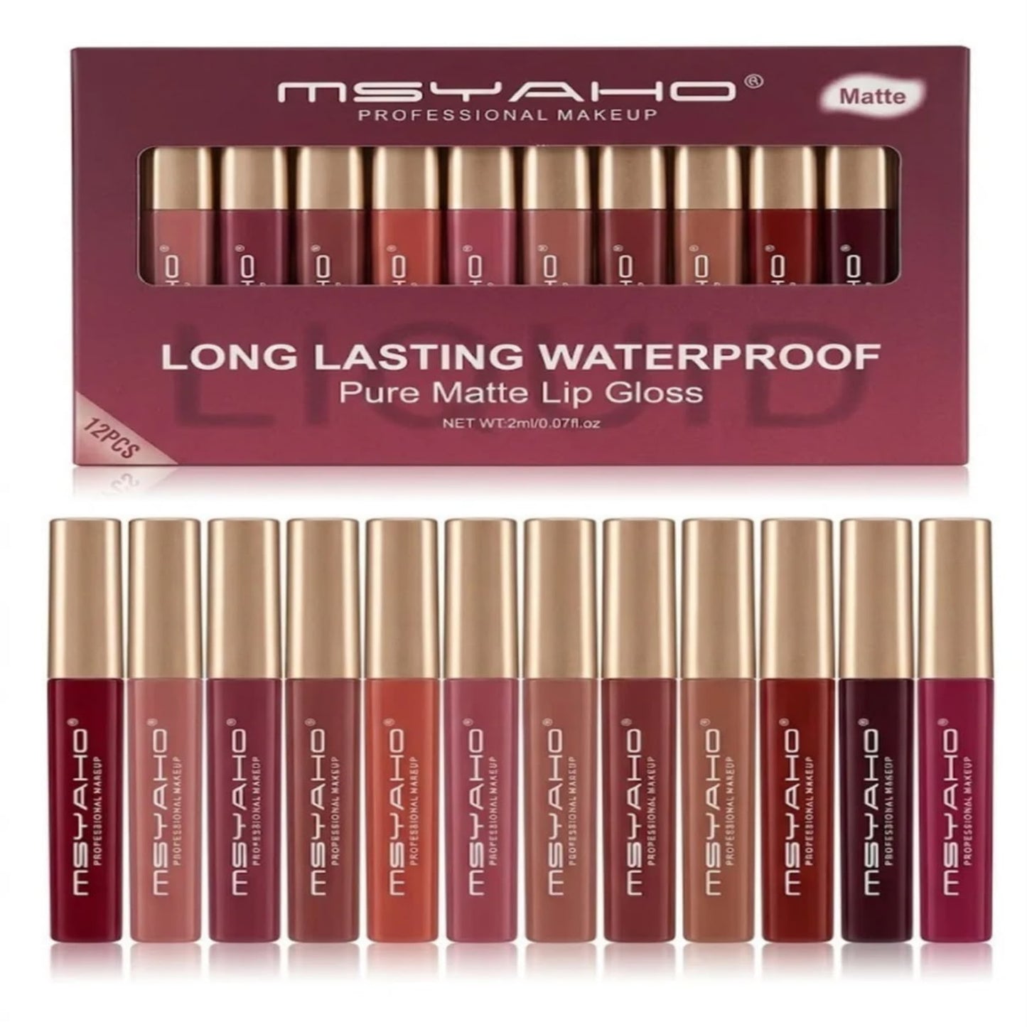 MSYAHO Professional Pure Matte Lip Gloss Set - Pack of 12
