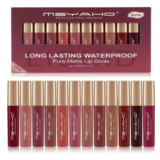 MSYAHO Professional Pure Matte Lip Gloss Set - Pack of 12
