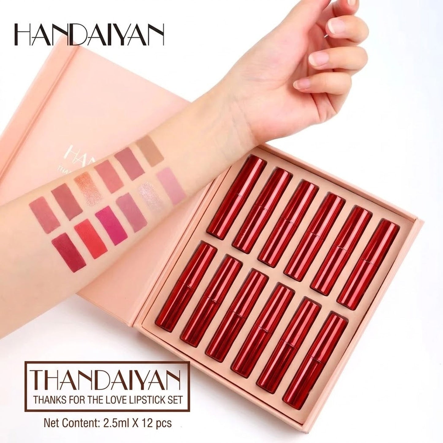 HANDAIYAN Thanks For The Love Matte Lipstick Set - Pack of 12 (2.5ml each)