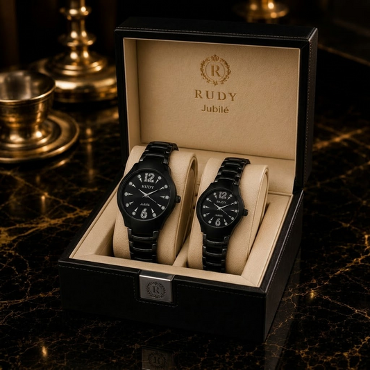 Rudy Jubilé Luxury Couple Watch Set – Sleek All-Black Edition